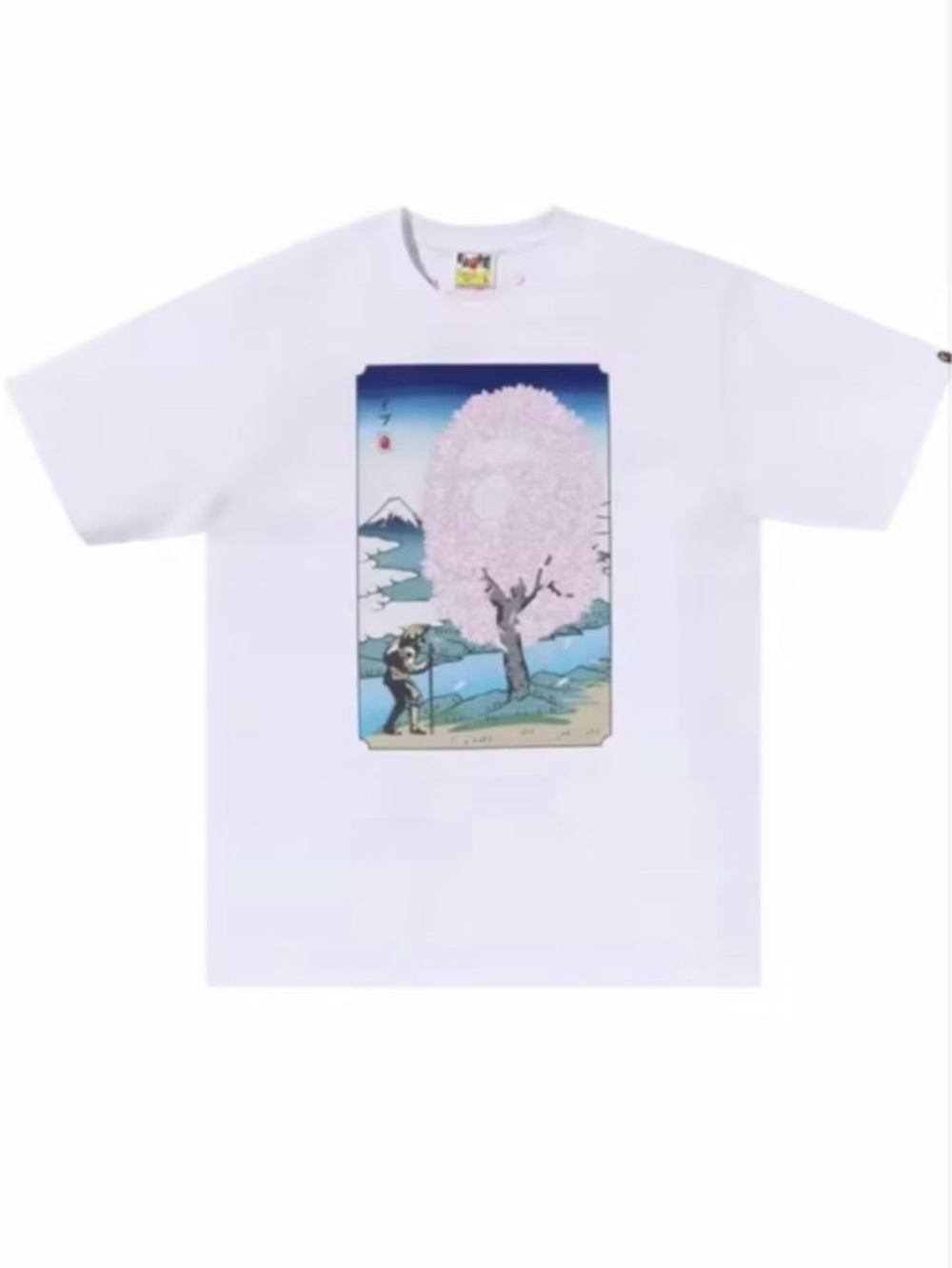 Bape White T-Shirt with Pink Cherry Blossom Graphic